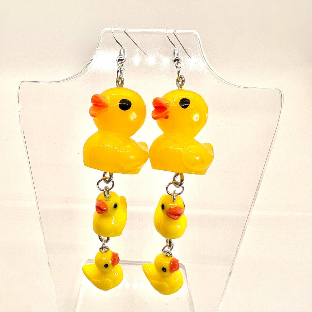 Large Rubber Duck Family Chain Earrings - Farm Earrings - Zoo Earrings - Picture 1 of 10